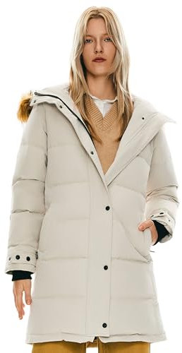 Orolay Manteau en Duvet Isolé pour Femme Veste Matelassée à Capuche D'hiver en Fausse Fourrure Beige M