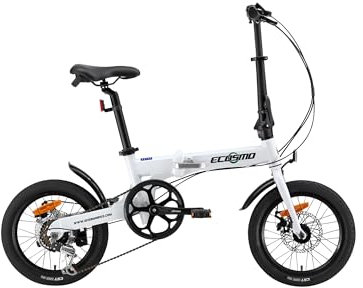 ECOSMO 16 Lightweight Alloy Folding City Bike Bicycle,6 Speeds, Dual Disc brakes, Folding Pedals - 16AF02W