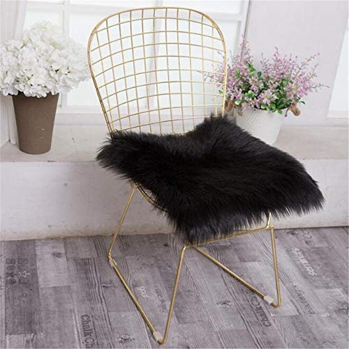 Hava Kolari Teppich Schaffell Sitzkissen Lammfellimitat Longhair Bettvorleger Faux Lammfell Nachahmung Sitzauflage Wolle Sofa Matte (40 * 40cm,Schwarz)