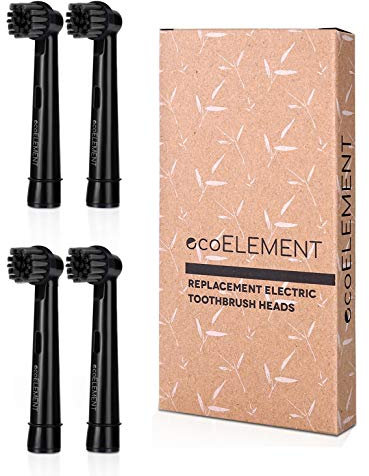 Recyclable Toothbrush Head Compatible with Oral B - ecoELEMENT 4 Pack Replacement Brush Heads for Braun Oral B Electric Toothbrushes Deep and Precise Cleaning Recyclable Charcoal Toothbrush Heads