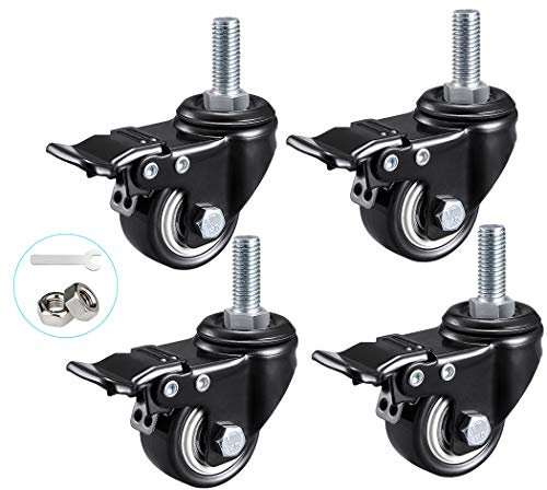 JIAOLUN123 Möbelrollen Transportieren Rollen, Tischrollen, M10-Gewinde 25 mm, Mit Schraubenschlüssel, Für Möbelschalenmöbel, 1,5 Zoll, Durchmesser 40 mm (4 Rollen Mit Bremse)