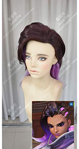 Game OW Sombra/Olivia Colomar Cosplay Wig Brown Purple Whtie Ombre Mixed Colors Heat Resistant Synthetic Hair Wigs + Wig Cap