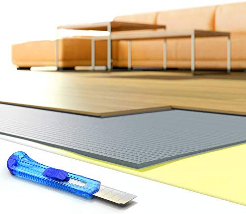 DQ-PP Trittschalldämmung | 130m2 | 3mm stark | XPS grau | 0,5x1,0m Platten | GRATIS Cuttermesser | Dämmung Unterlage für Laminat Boden Parkett Fußboden | Trittschalldaemmung Daemmung Unterlagen