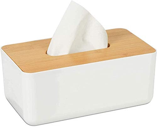 Tissue Holder Facial Tissue Box Cover Holder with Oak Wooden Cover Rectangular Tissue Organizer for Home Office Bathroom