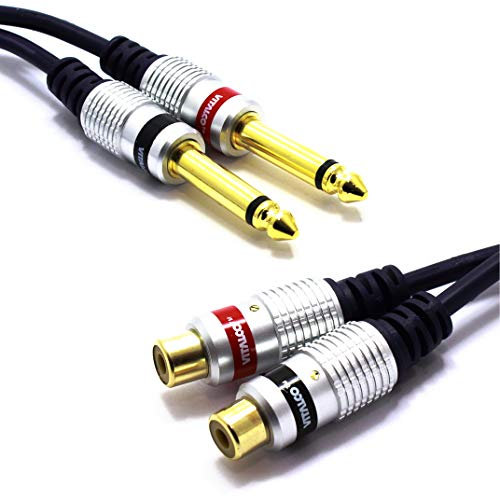 VITALCO Adapter 2X 6.3mm Mono TS Klinke auf 2X Cinch Buchse Audio 2X RCA Weiblich auf 2 Grosse Klinkenstecker Männlich Kabel Kupplung