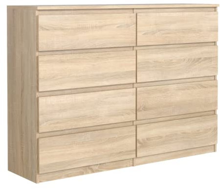 3xeliving Elegante e spaziosa cassettiera Demii 8 cassetti 140 cm, rovere sonoma, perfetta per il soggiorno, l'ufficio, la camera da letto, dimensioni 140 x 39 x 101 cm