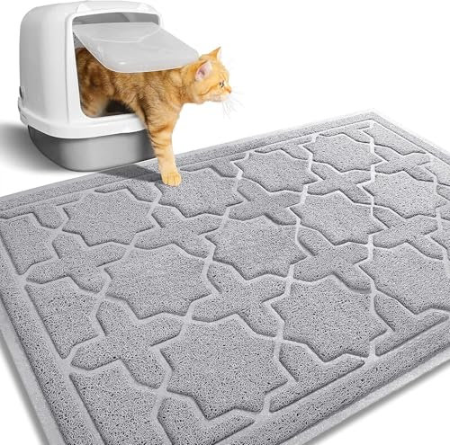 Yimobra Katzenstreumatte, XL Jumbo 90 x 60 cm, Leicht Zu Reinigende Katzenmatten, rutschfest, Wasserdicht, Fallen Für Katzentoiletten, Hellgrau