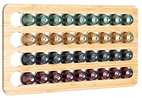 Navaris magnetischer Kapselhalter aus Bambus - Aufbewahrung für Nespresso Kapseln - für 40 Kaffeekapseln - Kapsel Halter Kapselspender - magnetisch