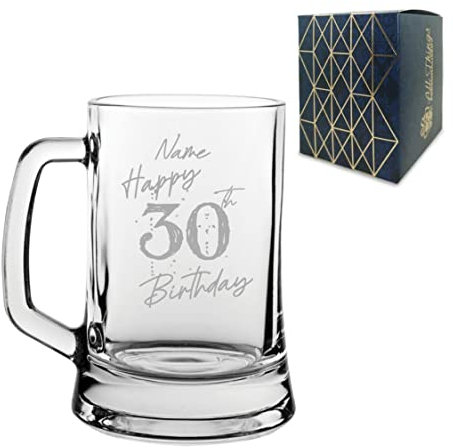 Personalised Engraved Tankard Beer Mug Stein Happy 30th Birthday Speckled Design Gift Boxed, 16.75oz/495ml Classic Beer Glass, Any Name, Engraved in The UK