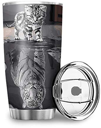 Zbbfwu Katzen und Tiger Kaffeebecher to go Thermobecher Edelstahl Auslaufsicher Kaffeetasse Reisebecher Cats and Tigers 600ml