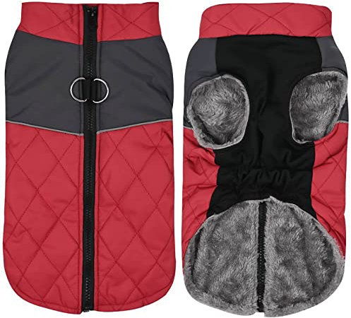 Fleecejacke Winterjacken für Hunde wasserdichter Haustiermantel Winterwarmer Hundemantel für kleine mittelgroße Hunde Regenmantel Für Hunde Mit Geschirr (Red, XS)