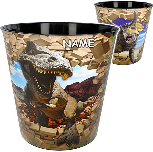 Papierkorb - Behälter Modell wählbar 10 Liter - wasserdicht - 28 cm - aus Kunststoff - Dinosaurier - Tyrannosaurus Rex inkl. Name - Mülleimer Eimer - au..