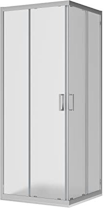 Box Doccia Angolare Mod. Java 75x75cm Apertura Scorrevole Vetro Temperato 6mm Opaco Profili in Alluminio Cromato Flat Design 16 Carrelli Scorrevoli Maniglia in ABS Cromato