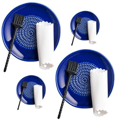TURBO PRODUKTE Keramikreibe Set inkl. Knoblauchschäler und Pinsel - Ideal für Knoblauch, Ingwer und Zitronen - Spülmaschinenfest - 4 Stück