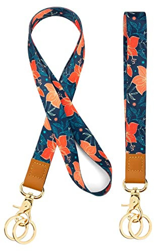 FISHSHOP Schlüsselband,1 Stücke Neck Lanyard und Wrist Schlüsselanhänger Umhängeband Universal mit Metall Ring und Hohe Qualität Leder,Zweiseitiger Druck in Voller Farbe, Für Handy,Schlüssel (Red)