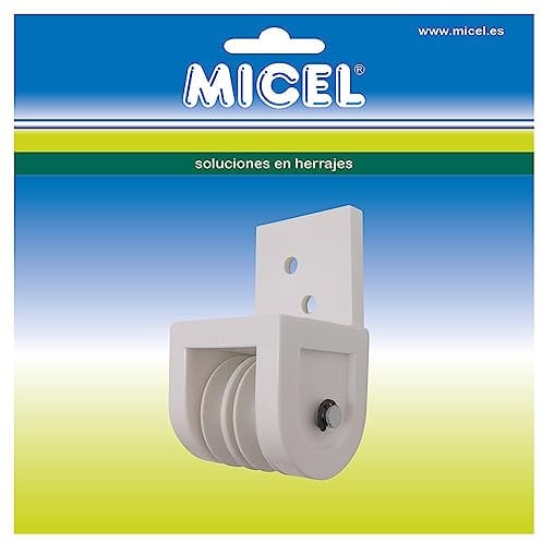 MICEL - 92579 - Polea frontal para pérgola, Para retorno con doble cuerda de 8 mm, Color blanco, 43 x 42 x 78 mm