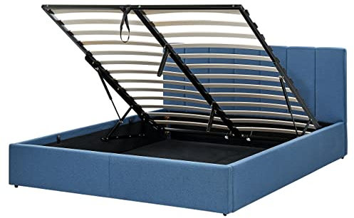 Elegantes Bett Polsterbezug mit Bettkasten hochklappbar blau 160 x 200 cm Dreux