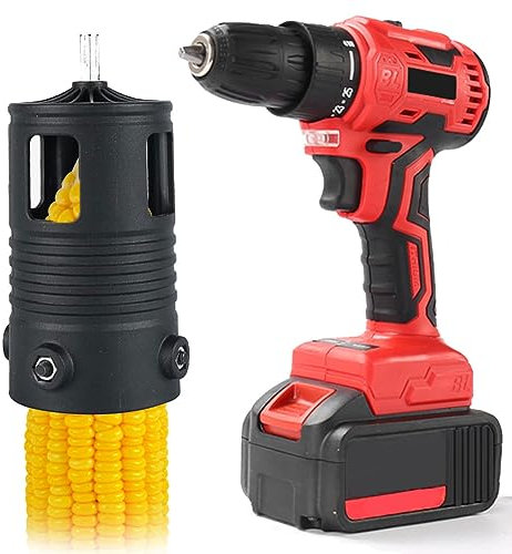 QUTBAG Multifunctional Corn Peeler, Cordless Drill with 2 Batteries and Corn Stripper with Adjustable Threshing Teeth, Dry Corn Sheller Threshing Machine Quickly Removing Kernels