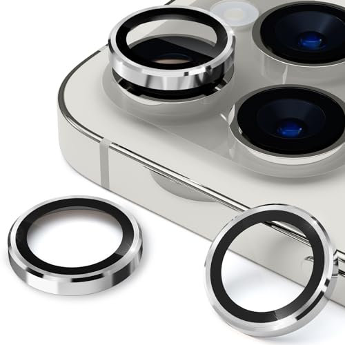 imluckies Kamera Linse Schutzfolie für iPhone 15 Pro/iPhone 15 Pro Max Kameraschutz, 9H Panzer Schutz Glas & Anti-Kratzen Metall Individuelle Ring, HD Klar Kamera Zubehör - Silber