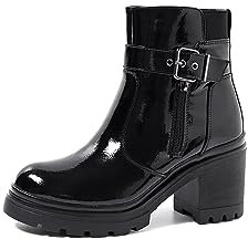 QUEEN HELENA Stivaletti con Tacco Stivali Bassi Lucidi Donna X29-108 (Nero, Sistema Taglie Calzature EU, Adulto, Donna, Numero, Media, 39)