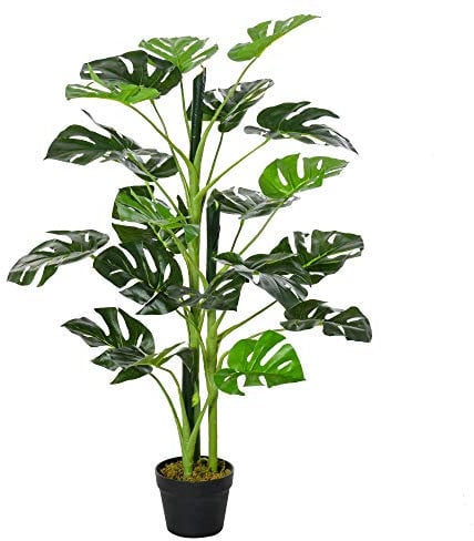 Outsunny Plante Artificielle modèle Monstera Arbre Artificiel avec 21 Feuilles en Pot Ciment, intérieur ou extérieur, dim. Ø16 x 100H cm