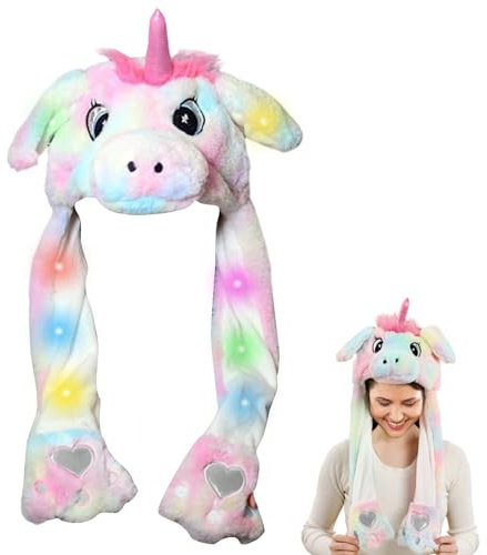 Mecctuck Mütze mit LED Licht, Mütze mit Beweglichen Ohren, Led Mütze, Lustige Mützen, Mütze mit Ohren, Mütze mit Wackelohren, Partyhut Plüsch, Lustige Hüte für Winter Weihnachts Party Geburtstage (B)