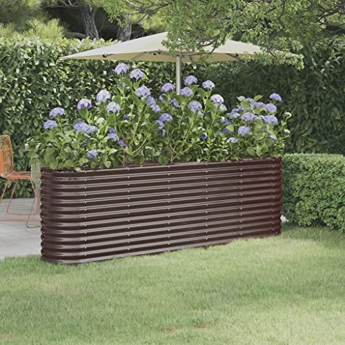 FENLAX Pflanzkübel aus Pulverbeschichteter Stahl 224x40x68 cm Braun Pflanzenkasten Blumenbeet Hochbett Garten Hochbeet Metall Hochbeet für Gemüse Pflanzenbeet Hochbeete Terrasse Hochbeet Balkon