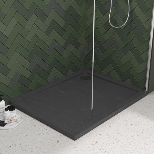 Balterley 1000 x 800 mm Rectangular Shower Tray, Slimline Shower Trays, Durable Stone Resin Base Trays for Bathroom Enclosure Cubicle, Lightweight Rectangular Tray for Wetroom Showers (Slate Grey)
