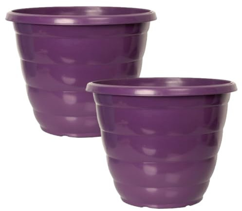 Fyne-Finds Set of 2 Round Plastic Purple Beehive Plant Pots 30cm, 12inch Garden Outdoor 9.5L Gloss Patio Planter