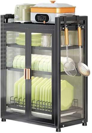 Heikoeco® Abtropfgestell Geschirr Schrank, Geschirrabtropfgestell, XXL Geschirrabtropfgestell mit Aufbewahrungsschrank, Doppeltür-Geschirrständer, Geschirr Abtropfständer mit Abtropfschale (schwarz)