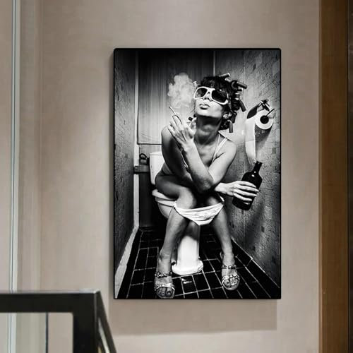 Zhadongli Art Peinture sur toile de femme noire et blanche, affiches et impressions, tableau d'art mural pour salon, décoration de toilettes, 40x50cm (16x20 pouces) avec cadre