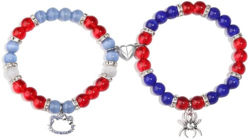 SIXDUTON 2 Stück Armband Kitty Spider Magnetische Matching Pärchen Armbänder, Fernbeziehung Armbänder für Paare und Beste Freunde, Geschenk für Valentinstag Jubiläumstag (Kitty & Spinne)