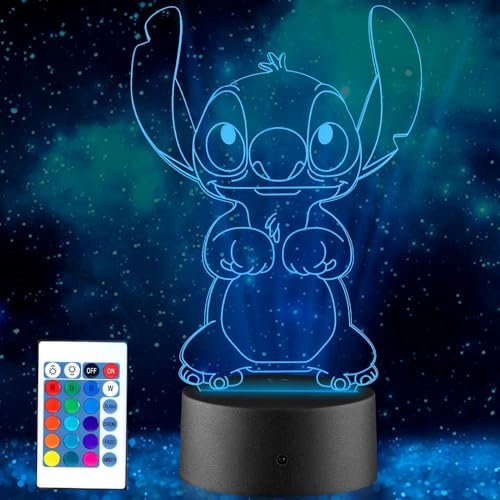 MOUJUCHI Stitch Lampe, Lilo und Stitch Nachtlicht für Kinder, 3D LED Stitch Nachtlicht mit 16 Farben Smart Touch Taste Fernbedienung für Kinderzimmer Dekoration Geschenke