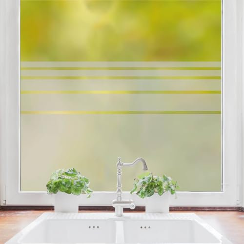 Sichtschutzfolie Wiederverwendbar waagerechte Streifen Fensterfolie Fensterdeko Milchglasfolie Sichtschutz, 75 cm hoch, 150 cm breit