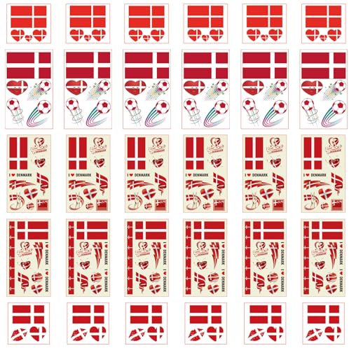 Aotusoa 30 Stück Temporär Tattoo von Flagge Dänemarks für Internationale Wettbewerbe 2024 EM Spiele Fußball WM Gesichts Aufkleber Wasserfeste Fahnen Tätowierung Flaggenaufkleber
