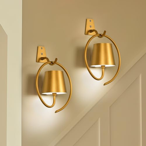 Faithorse Wandleuchte Innen, 2 Stück Wandlampe mit Akku, Wandleuchte ohne Stromanschluss LED Lampe mit 3 Farbtemperatur Außenleuchte Kabellose Wandleuchten für Schlafzimmer Wohnzimmer Treppe (Gold)