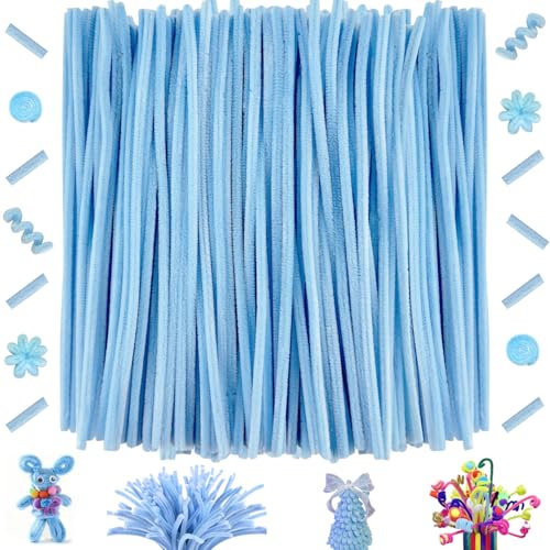 200 Pcs Bastoncini in ciniglia, Scovolini colorati,Steli di ciniglia decorativi,Decorativi in ciniglia Per Artigianato fai da te, Decorazioni, Natale,Creativi lavoretti (light lake blue)