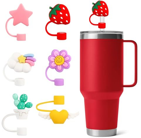 XZESH 6 Pcs Straw Covers Cap for Yeti Tumbler Cup Accessories, Straw Toppers Compatible with Yeti Rambler Travel Mug, Water Bottle Straw Cover, Silicone, Reusable, for 10mm 0.4 In Straws