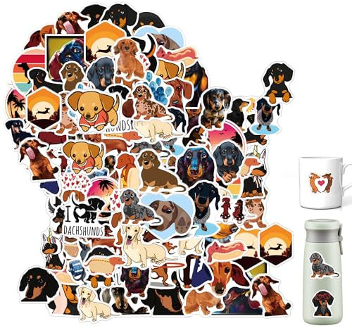 100 pegatinas de perro salchicha, juego de pegatinas de perro salchicha, regalos lindos decorativos para niños, adolescentes, adultos, niños, perros salchicha, pegatinas de vinilo impermeables para