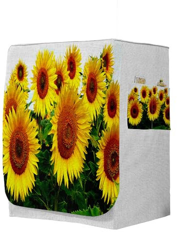Highdi 3D Housse de Protection pour Machine à Laver, Chargement Frontal Housse à La Poussière avec Ouverture Frontale (Capacité M 8~10kg,Tournesol 4)