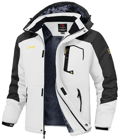 Rdruko Skijacke Herren Warme Winterjacke Gefüttert Verdickt Softshelljacke Wasserdicht Snowboardjacke Atmungsaktiv Funktionsjacke mit Abtrennbarer Kapuze(Schwarz Und Weiß, XXL)