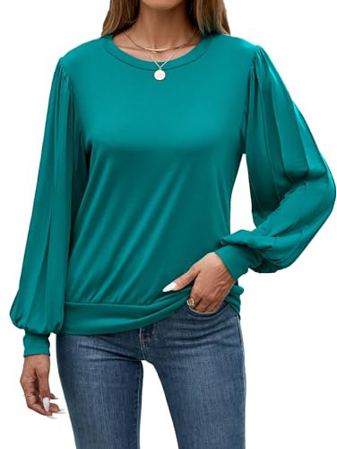 iChunhua Long Sleeve Cotton Tee Shirts for Women Uk Basic Casual Crew Neck Lightweight Soft Leisure Tops Green M