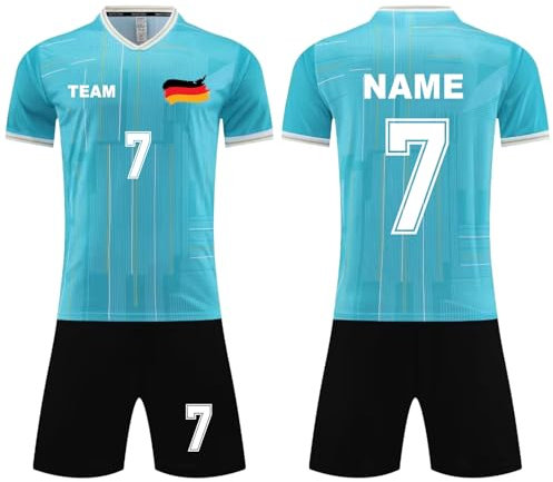 Foot France Maillot de Football Personnalisé pour Enfants, Nom Personnalisé Numéro Maillot de Football Ensemble T-Shirt, Short et Costumes de Football pour Hommes et Enfants Turquoise