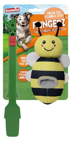 Rosewood Flingerz Bee Dog Toy Launcher – Durable Interactive Fetch Toy for Active Dogs – Long-Distance Throw Flinger for Outdoor Play & Exercise