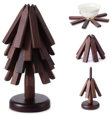 Fzaqwen Wooden Trivets for Hot Dishes - 4 Walnut Wood Trivet Tree Shape Table Insulation Mat Set for Hot Pots and Pans Collapsible Coasters Heat Resistant Pads for Kitchen Counter Walnut Wood