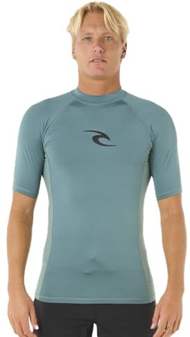 RIP CURL Men's Waves Short Sleeve Rash Guard Top UPF 50 T Shirt Bluestone Size M