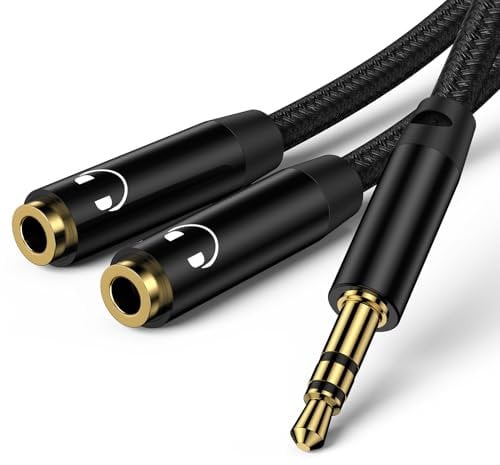 3.5mm Headphone Y Splitter, Aux Splitter Adapter Nylon Male to 2 Female Aux Jack Cord Stereo Audio Splitter 2 way for iPhone/iPod/iPad, Samsung, Xiaomi, Huawei,LG, Earphone, Speaker, MP3 Player etc