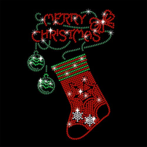 NBEADS Weihnachten Strumpf Strass Bügeln auf Transfer, 29.7x21cm Wärmeübertragung Abziehbild Bling Kristall Abziehbilder Strass Vorlage Kleidung Reparatur Applique für T-Shirt Hosen Taschen