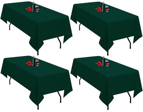 Lumaycens 4 Pack Green Tablecloth 60x102 Inch Rectangle Green Polyester Farbic Tablecloths For 6 Foot Table Washable Dark Green Table Cloth Rectangular for Wedding Party