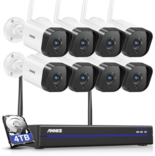 ANNKE WLAN Überwachungskamera Set Aussen Kabellos, 3MP Full HD Überwachungssystem, 10CH 5MP NVR mit 8X Überwachungskameras, Personenerkennung, 2-Wege-Audio, Arbeit mit Alexa, IP66, 4TB Festplatte